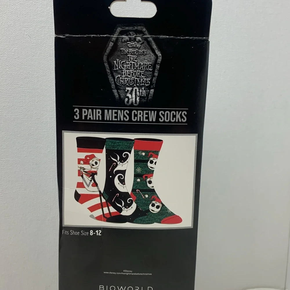 The Nightmare Before Christmas  3 pair mens crew socks‎ , new in the box